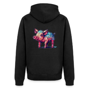 Mignon petit porcelet au look 8 bits - Veste à capuche bio Premium Unisexe - noir - Dos - Nico (187cm)