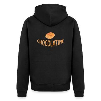 Schokolade - Unisex Premium Bio Zip Hoodie - Schwarz - Hinten - Nico (187cm)