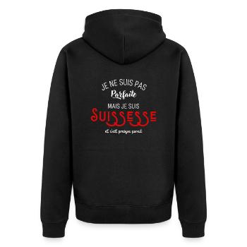 Pas parfaite mais suissesse - Veste à capuche bio Premium Unisexe - noir - Dos - Nico (187cm)