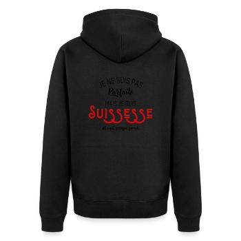 Pas parfaite mais suissesse - Veste à capuche bio Premium Unisexe - noir - Dos - Nico (187cm)