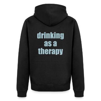 drinking as a therapy - Unisex Premium Bio Zip Hoodie - Schwarz - Hinten - Nico (187cm)