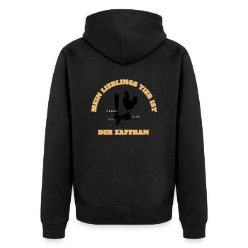 Der Zapfhahn- Aufdruck - Humor Bier - Unisex Premium Bio Zip Hoodie - Schwarz - Hinten - Nico (187cm)