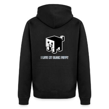 I love my Block Puppy: Kubischer Hund - Unisex Premium Bio Zip Hoodie - Schwarz - Hinten - Nico (187cm)