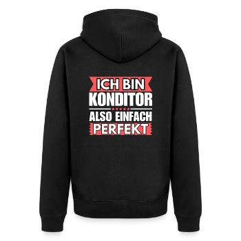 Einfach ein Perfekter Konditor - Unisex Premium Bio Zip Hoodie - Schwarz - Hinten - Nico (187cm)