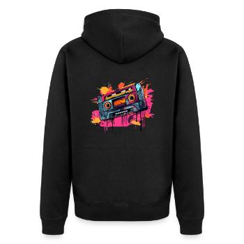 Kassetten Design der 80er & 90er Jahre Musik Motiv - Unisex Premium Bio Zip Hoodie - Schwarz - Hinten - Nico (187cm)
