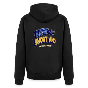outdoors eiffel tower jokes buy far away countries - Unisex Premium Bio Zip Hoodie - Schwarz - Hinten - Nico (187cm)