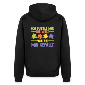Puzzlefan Puzzler Puzzleteile Puzzle - Unisex Premium Bio Zip Hoodie - Schwarz - Hinten - Nico (187cm)