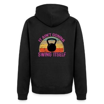 Es wird sich nicht selbst schwingen Lustige Kettlebell - Unisex Premium Bio Zip Hoodie - Schwarz - Hinten - Nico (187cm)