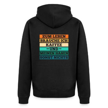 Kaffee Kaninchen Hase - Unisex Premium Bio Zip Hoodie - Schwarz - Hinten - Nico (187cm)