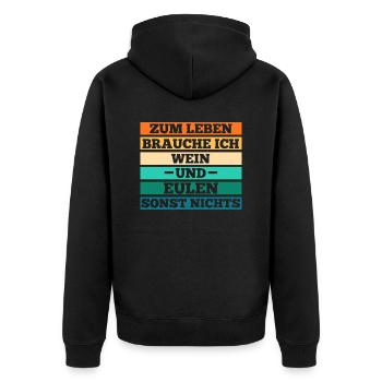 Wein Eulen - Unisex Premium Bio Zip Hoodie - Schwarz - Hinten - Nico (187cm)