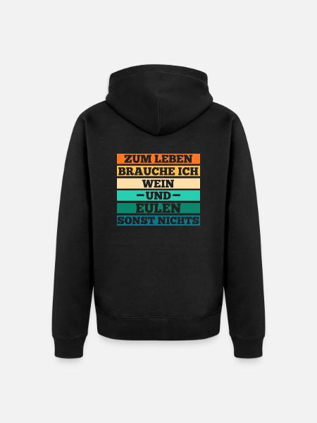 Wein Eulen - Unisex Premium Bio Zip Hoodie - Schwarz