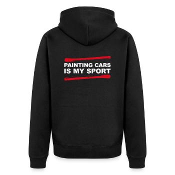 Autos lackieren ist mein Sport - Autolack Geschenk - Unisex Premium Bio Zip Hoodie - Schwarz - Hinten - Nico (187cm)