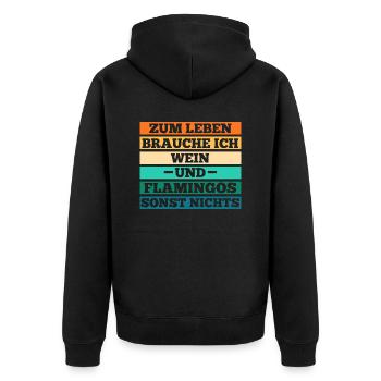 Zum leben brauche ich Wein und Flamingos - Unisex Premium Bio Zip Hoodie - Schwarz - Hinten - Nico (187cm)
