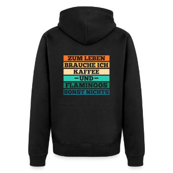 Zum leben brauche ich Kaffee und Flamingos - Unisex Premium Bio Zip Hoodie - Schwarz - Hinten - Nico (187cm)