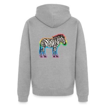 Zebra - Unisex Premium Bio Zip Hoodie - Grau meliert - Hinten - Nico (187cm)