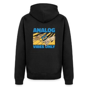 Analog Vibes Only - Music Lover Gift - Unisex Premium Organic Zip Hoodie - black - Back - Nico (187cm)