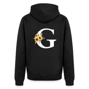 Lettre g floral tournesol - Veste à capuche bio Premium Unisexe - noir - Dos - Nico (187cm)