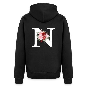Red Floral Letter N - Unisex Premium Organic Zip Hoodie - black - Back - Nico (187cm)