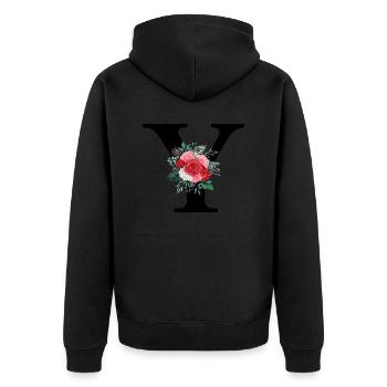 Red Floral Y Letter - Unisex Premium Organic Zip Hoodie - black - Back - Nico (187cm)