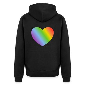 Regenbogen-Herz - Unisex Premium Bio Zip Hoodie - Schwarz - Hinten - Nico (187cm)