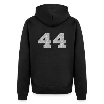 Numéro 44 paillettes argenté - 44e anniversaire - Veste à capuche bio Premium Unisexe - noir - Dos - Nico (187cm)