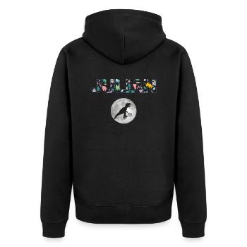 JULIAN - Schöner Jungen Name mit Dinosaurier - Unisex Premium Bio Zip Hoodie - Schwarz - Hinten - Nico (187cm)