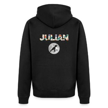 JULIAN - Schöner Jungen Name mit Dinosaurier - Unisex Premium Bio Zip Hoodie - Schwarz - Hinten - Nico (187cm)