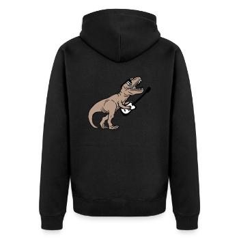 DJ Dino T-Rex Dinosaurier Gitarre Spielen Party - Unisex Premium Bio Zip Hoodie - Schwarz - Hinten - Nico (187cm)