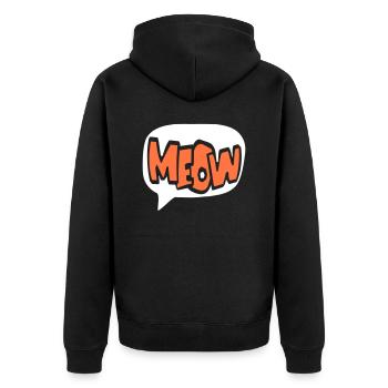Meow Katze Miau Buchstaben Sprechblase Text Zitat - Unisex Premium Bio Zip Hoodie - Schwarz - Hinten - Nico (187cm)