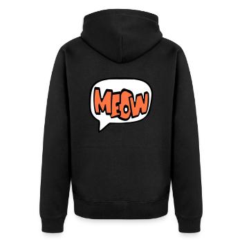 Meow Katze Miau Buchstaben Sprechblase Text Zitat - Unisex Premium Bio Zip Hoodie - Schwarz - Hinten - Nico (187cm)