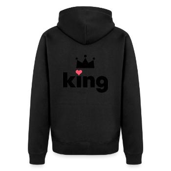 Valentinstag King Queen passendes Paar Partnerlook - Unisex Premium Bio Zip Hoodie - Schwarz - Hinten - Nico (187cm)