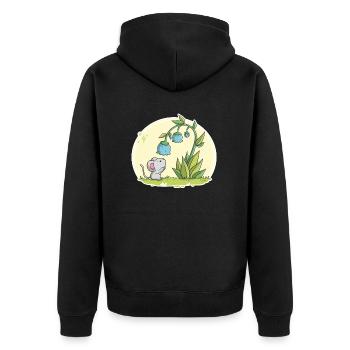 Niedliche Maus schaut in eine Blüte - Unisex Premium Bio Zip Hoodie - Schwarz - Hinten - Nico (187cm)
