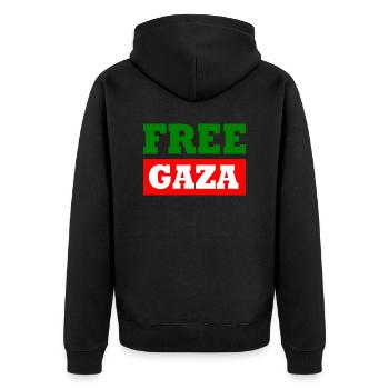 Free gaza - Unisex Premium Bio Zip Hoodie - Schwarz - Hinten - Nico (187cm)