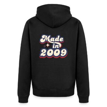 Hergestellt im Jahr 2009 Retro - Unisex Premium Bio Zip Hoodie - Schwarz - Hinten - Nico (187cm)