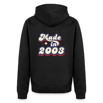 Hergestellt im Jahr 2003 Retro - Unisex Premium Bio Zip Hoodie - Schwarz - Hinten - Nico (187cm)