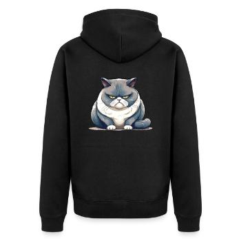Dicke, mürrische Katze - Unisex Premium Bio Zip Hoodie - Schwarz - Hinten - Nico (187cm)