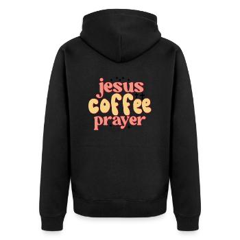 Jesus, Coffee, Prayer - Unisex Premium Organic Zip Hoodie - black - Back - Nico (187cm)