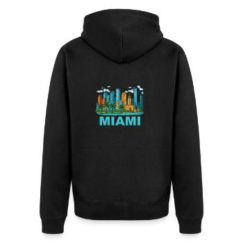 miami stadt - Unisex Premium Bio Zip Hoodie - Schwarz - Hinten - Nico (187cm)