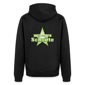 Ossi Schnitte - Unisex Premium Bio Zip Hoodie - Schwarz - Hinten - Nico (187cm)