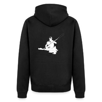 Kajak_Mann_Front_Weiss - Unisex Premium Bio Zip Hoodie - Schwarz - Hinten - Nico (187cm)