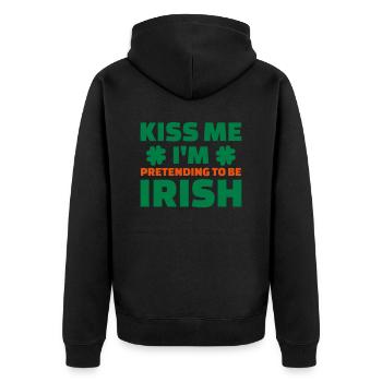Kiss me I'm pretending Irish - Unisex Premium Organic Zip Hoodie - black - Back - Nico (187cm)
