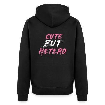 Mignon mais hétéro | Cadeau pour femme et homme. - Veste à capuche bio Premium Unisexe - noir - Dos - Nico (187cm)