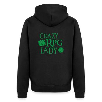 Verrückte RPG-Dame mit Würfeln - Unisex Premium Bio Zip Hoodie - Schwarz - Hinten - Nico (187cm)