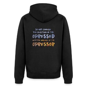 Resistance Phrases - Unisex Premium Organic Zip Hoodie - black - Back - Nico (187cm)