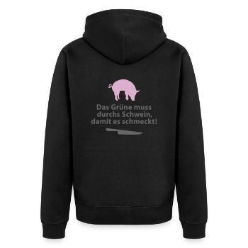 Das Grüne muss durchs Schwein, damit es schmeckt! - Unisex Premium Bio Zip Hoodie - Schwarz - Hinten - Nico (187cm)