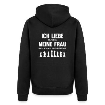 Ich liebe es wenn Frau mich Schach spielen lässt - Unisex Premium Bio Zip Hoodie - Schwarz - Hinten - Nico (187cm)