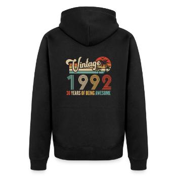 Vintage 1992 Anniversary 30 years to be Awesome - Unisex Premium Organic Zip Hoodie - black - Back - Nico (187cm)
