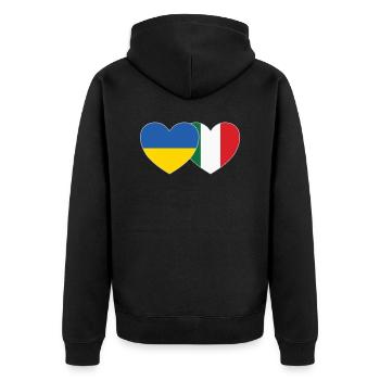 Ukraine Italien Herz Flagge - Unisex Premium Bio Zip Hoodie - Schwarz - Hinten - Nico (187cm)