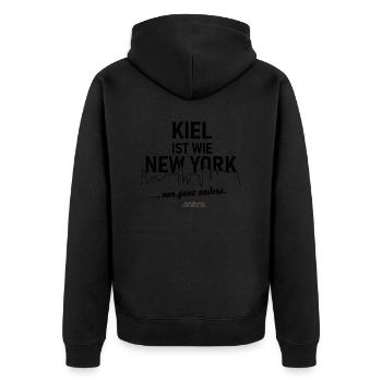 Kiel ist wie New York - Unisex Premium Bio Zip Hoodie - Schwarz - Hinten - Nico (187cm)