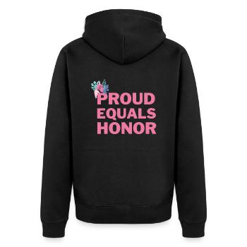 proud equals honor - Unisex Premium Bio Zip Hoodie - Schwarz - Hinten - Nico (187cm)
